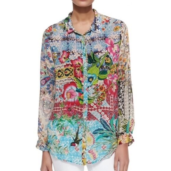 Johnny Was Milla Long Sleeve Floral Patchwork Blouse - Picture 16 of 16